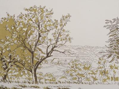 Camille BELTRAND : La Valée à Verdelot, 1924 - Bois gravé original signé 2