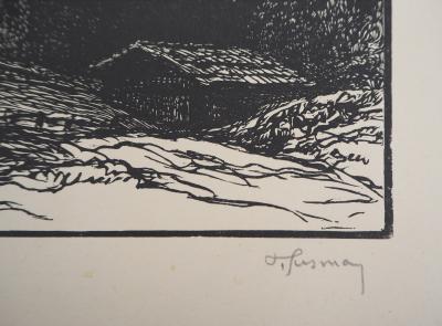 Pierre GUSMAN : Suisse: La Jungfrau à Wengen, 1924 - Bois gravé original signé 2