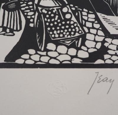 Jean LEBEDEFF : Vieux Paris. Rue de la Montagne-Sainte-Geneviève, 1924 - Bois gravé original signé 2
