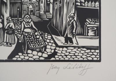 Jean LEBEDEFF : Vieux Paris. Rue de la Montagne-Sainte-Geneviève, 1924 - Bois gravé original signé 2