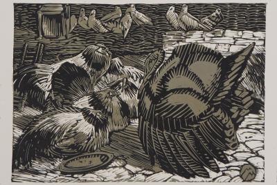 Mathurin MEHEUT : Cour de ferme, 1924 - Bois gravé original signé 2