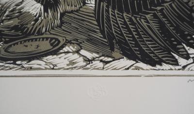 Mathurin MEHEUT : Cour de ferme, 1924 - Bois gravé original signé 2
