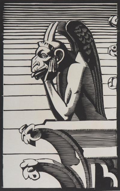 Georges LEMOINE : Le Stryge de Notre-Dame de Paris, 1929 - Bois gravé original signé 2