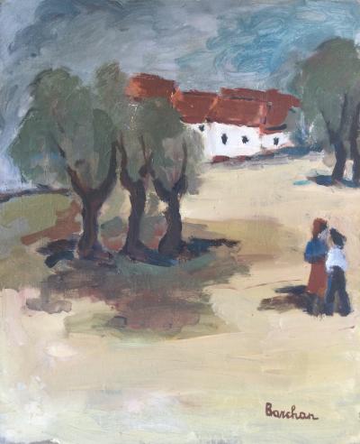 Stera BARCHAN - Village animé , 1950 - Huile sur toile signée 2