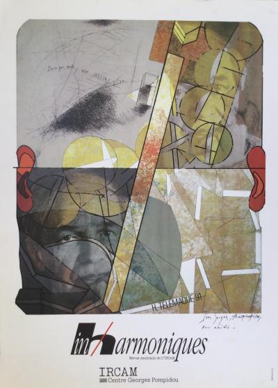 Hervé TELEMAQUE - Pierre qui roule,hommage à Pierre Boulez ,1991 - Affiche signée au feutre
