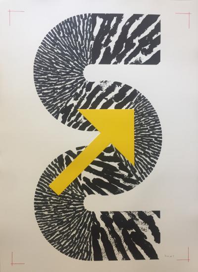 Kumi SUGAI - S (Flèche jaune), 1990 - Lithographie avec gaufrage signée au crayon 2