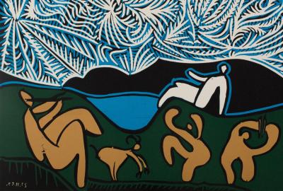 Pablo PICASSO : Bacchanale, Danse sous les étoiles - Linogravure (1962) 2