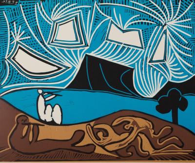 Pablo PICASSO : Bacchanale au ciel étoilé - Linogravure (1962) 2