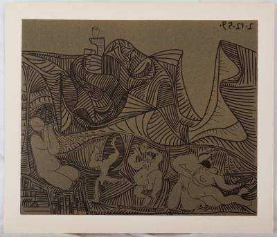 Pablo PICASSO : Bacchanale, Danse de nuit au hibou - Linogravure (1962) 2
