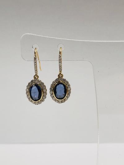14ct yellow gold ceylon sapphire and diamond earrings 2