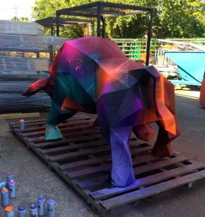 Benjamin DUCLOS - Taureau Origami - Sculpture en métal peint 2