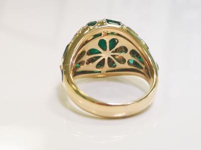 Bague en or jaune, émeraudes de Colombie et diamants 2