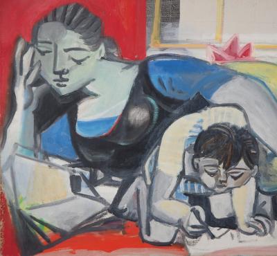 Carlos CARNERO - Hommage à Picasso : Françoise et Claude - Huile sur toile, Signée 2