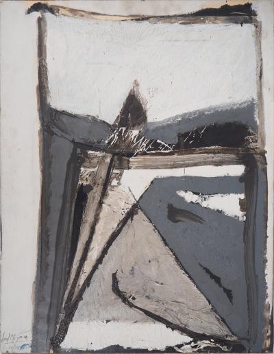 Jan MEYER - Abstraction en noir et blanc, 1985 - Huile sur panneau, signée