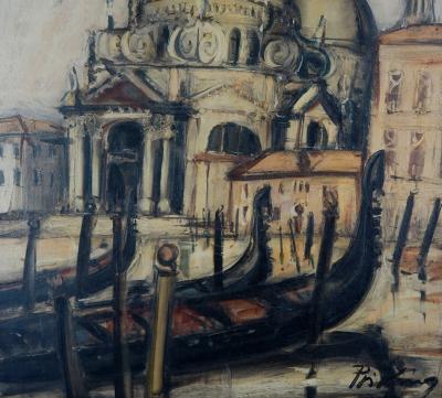 Franz PRIKING - Venise : Santa Maria della Salute et gondoles - Huile sur toile Signée 2