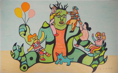 Niki DE SAINT PHALLE  - Monstre vert et enfants joyeux, 1995 - Lithographie originale signée au crayon 2