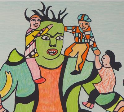 Niki DE SAINT PHALLE  - Monstre vert et enfants joyeux, 1995 - Lithographie originale signée au crayon 2