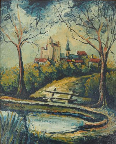 Elisée MACLET - L’arrivée au village - Huile sur panneau signée 2