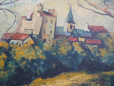 Elisée MACLET - L’arrivée au village - Huile sur panneau signée 2