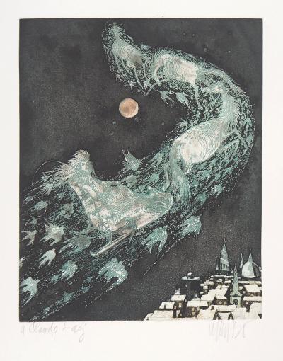 Lars BO : Traîneau et la reine des neiges, 1969 - Gravure originale signée au crayon 2