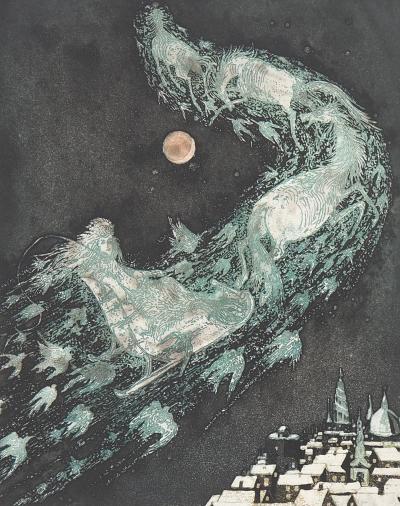 Lars BO : Traîneau et la reine des neiges, 1969 - Gravure originale signée au crayon 2
