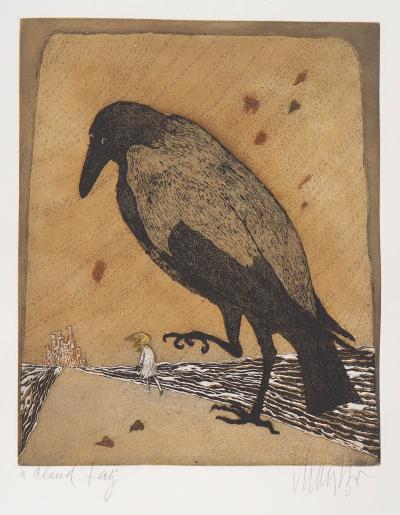 Lars BO : La Corneille et la petite fille, 1969 - Gravure originale signée au crayon 2