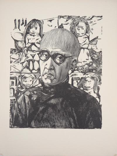 Léonard Tsuguharu FOUJITA  - Autoportrait - Bois gravé 2