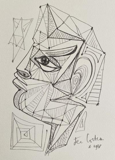 Jean COCTEAU (d’après)  - Portrait surréaliste - Lithographie signée dans la planche 2