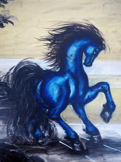 Franz PRIKING - Paysage au cheval bleu - Huile sur toile originale signée 2