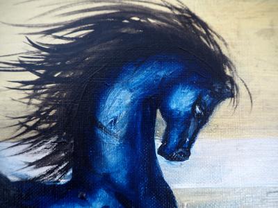 Franz PRIKING - Paysage au cheval bleu - Huile sur toile originale signée 2