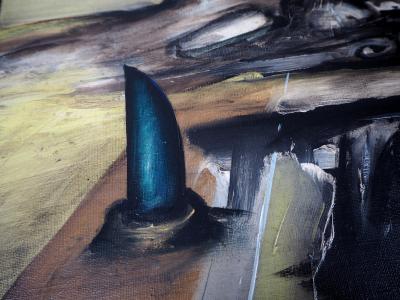 Franz PRIKING - Paysage au cheval bleu - Huile sur toile originale signée 2