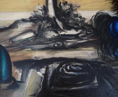 Franz PRIKING - Paysage au cheval bleu - Huile sur toile originale signée 2