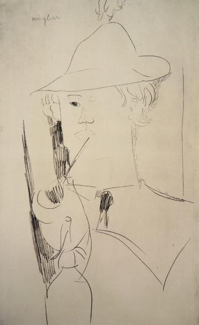 Amedeo MODIGLIANI (d’après) : Vlaminck à la pipe - Lithographie signée 2