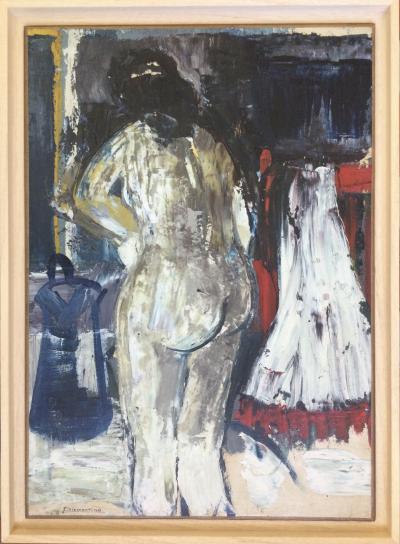 Diamentino RIERA - Nu à sa toilette , 1949 - Huile sur papier marouflé 2