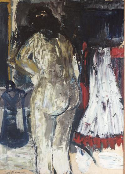 Diamentino RIERA - Nu à sa toilette , 1949 - Huile sur papier marouflé 2