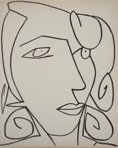 Françoise GILOT : Portrait de femme rêveuse, 1951 - Lithographie originale 2