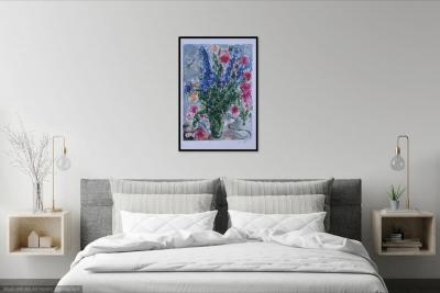 Marc CHAGALL : Les amoureux au bouquet, Lithographie signée, 1989, 500ex 2