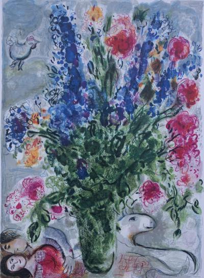 Marc CHAGALL : Les amoureux au bouquet, Lithographie signée en édition limitée 2