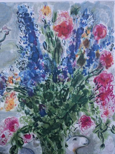 Marc CHAGALL : Les amoureux au bouquet, Lithographie signée en édition limitée 2
