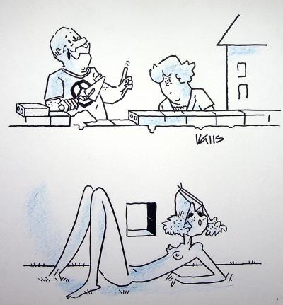 Guy VALLS : Chatière charmante - Dessin original signé 2