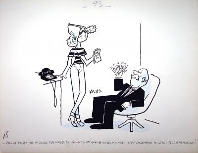 Guy VALLS : Demande de congé - Dessin original signé 2