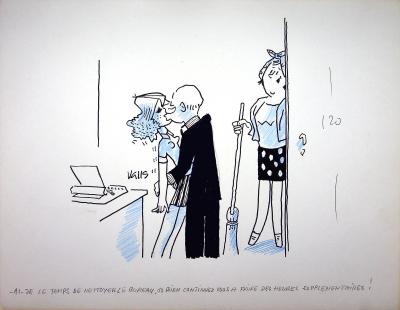 Guy VALLS : Les Heures supplémentaires - Dessin original signé 2