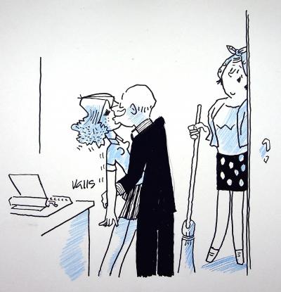 Guy VALLS : Les Heures supplémentaires - Dessin original signé 2