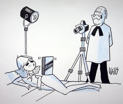 Guy VALLS : Modèle vivante à domicile - Dessin original signé 2