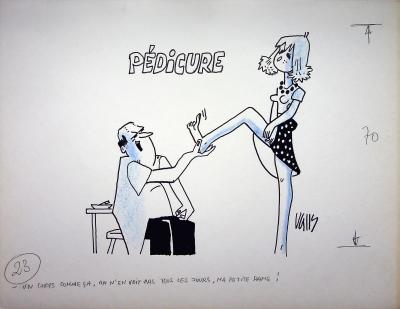 Guy VALLS : Chez le pédicure - Dessin original signé 2