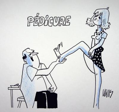 Guy VALLS : Chez le pédicure - Dessin original signé 2