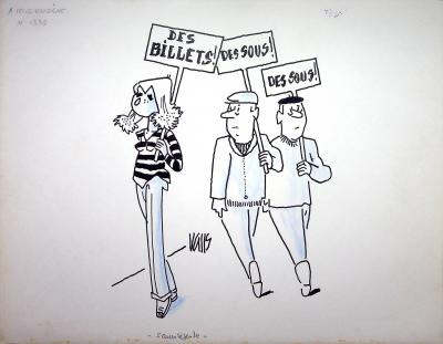Guy VALLS : Des billets et des sous - Dessin original signé 2
