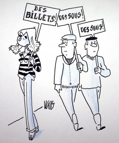 Guy VALLS : Des billets et des sous - Dessin original signé 2