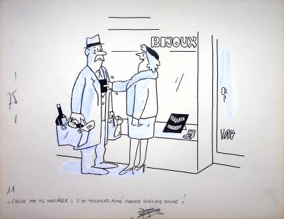 Guy VALLS : Charge de femme de foyer - Dessin original signé 2