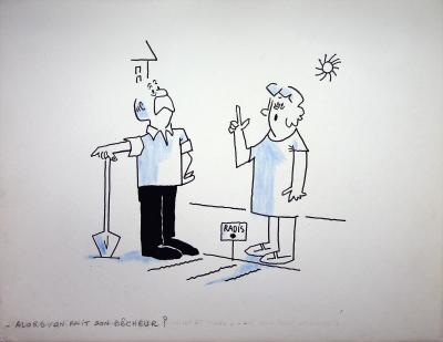 Guy VALLS : Faire bêcheur - Dessin original signé 2